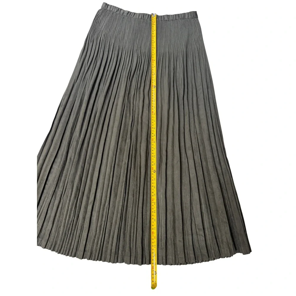 Coldwater Creek Olive Green Faux Suede Accordion Pleated Maxi Skirt Womens S 6-8